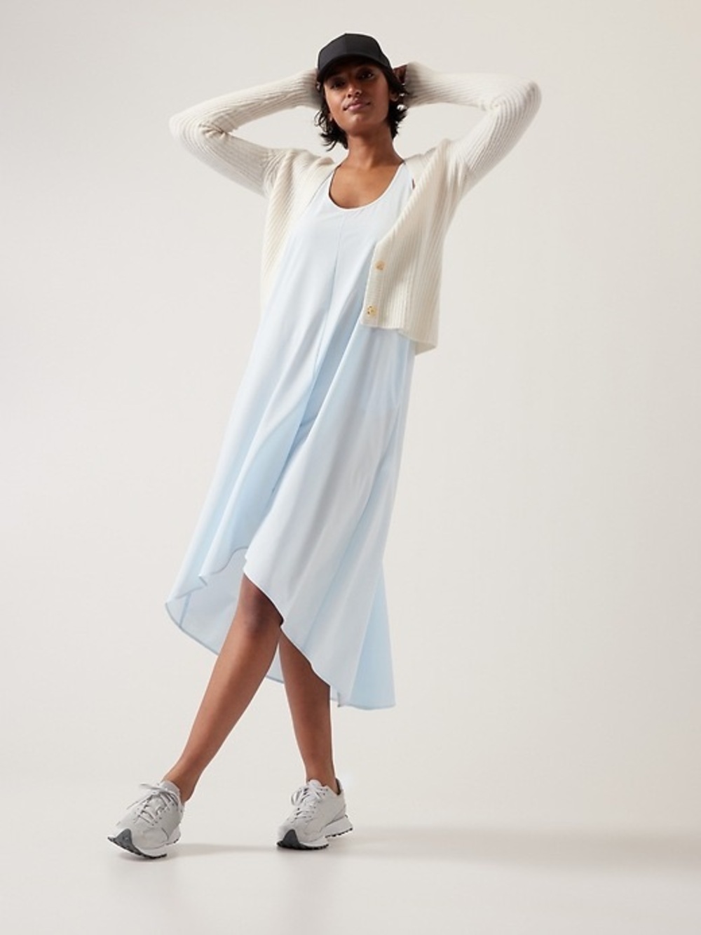 Athleta Presidio high low sleeveless dress w/pockets in light blue - XS nwt
